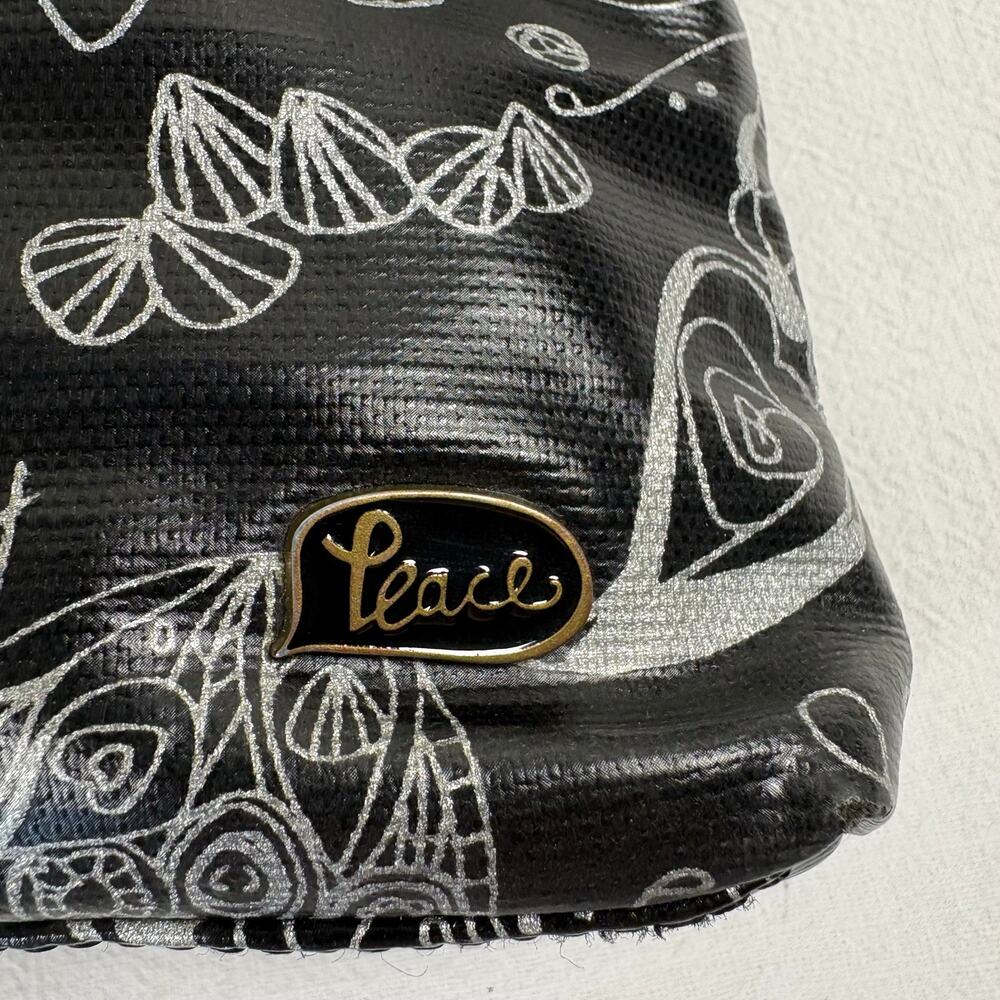 Sakroots Black Silver Peace Crossbody Organizer Bag Triple Zip Adjustable Strap - Picture 4 of 14